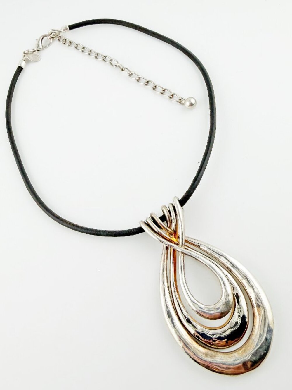 Chico’s Silver Triple Teardrop Pendant Cord Statement Necklace